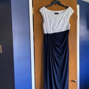Floor length Navy Blue and White evening dress. Size 10